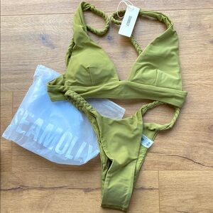 Seamolly Olive Green Bikini Set NWT NEW braided straps sexy cut XS